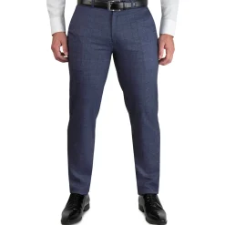 State and Liberty Athletic Fit Stretch Suit Pants - Storm Blue & Navy Plaid
