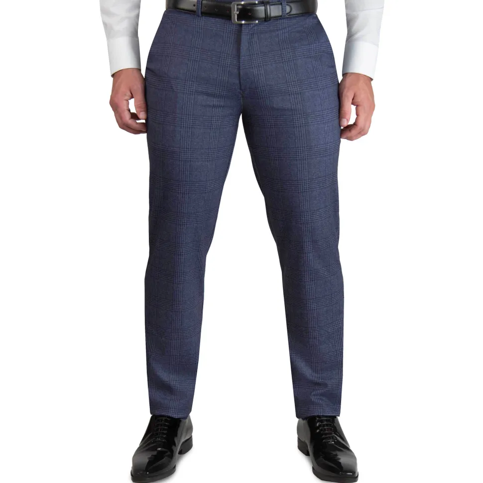 State and Liberty Athletic Fit Stretch Suit Pants - Storm Blue & Navy Plaid
