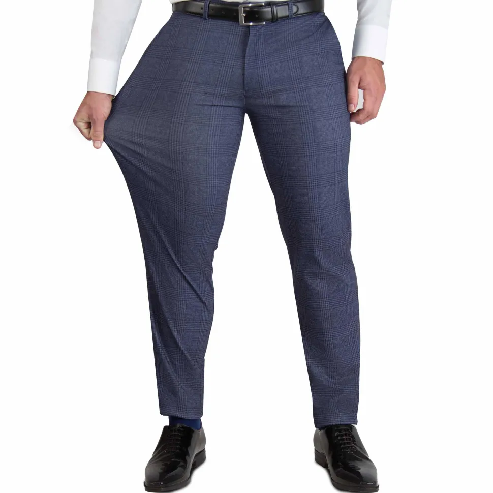State and Liberty Athletic Fit Stretch Suit Pants - Storm Blue & Navy Plaid