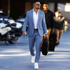 State and Liberty Athletic Fit Stretch Suit - Heathered Light Blue