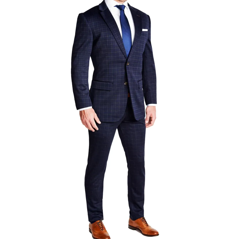 State and Liberty Athletic Fit Stretch Suit Pants - Blue Plaid