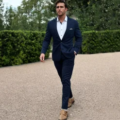 State and Liberty Athletic Fit Stretch Suit Pants - Blue Plaid