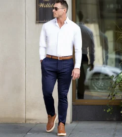 State and Liberty Athletic Fit Stretch Suit Pants - Blue Plaid