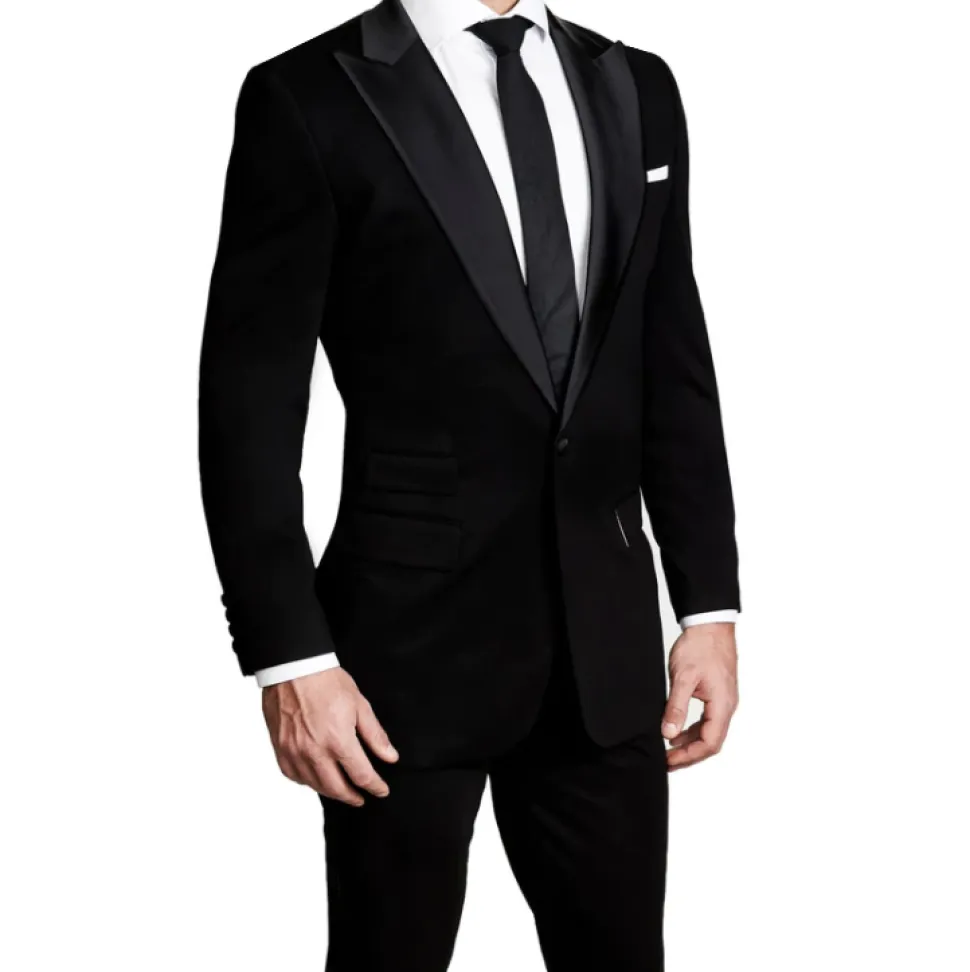 State and Liberty Athletic Fit Stretch Tuxedo - Black with Peak Lapel