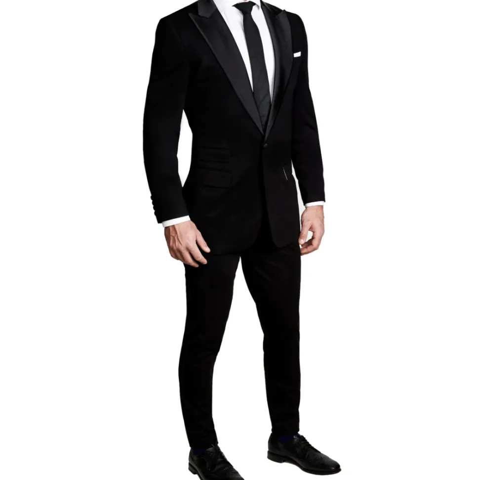 State and Liberty Athletic Fit Stretch Tuxedo - Black with Peak Lapel