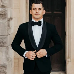 State and Liberty Athletic Fit Stretch Tuxedo - Black with Shawl Lapel