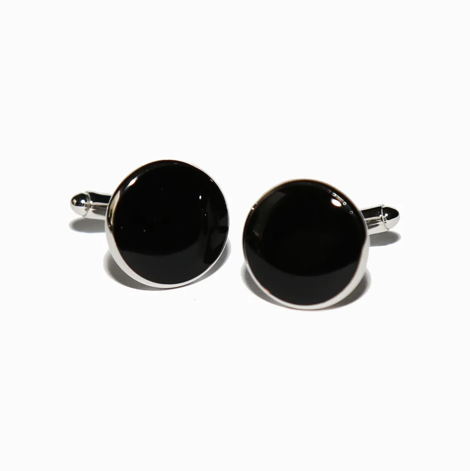 State and Liberty Black Circle Cuff Links
