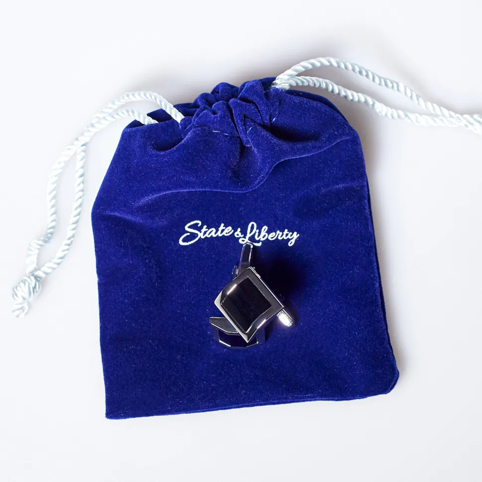 State and Liberty Black Square Cuff Links