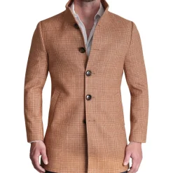 State and Liberty Bronze Plaid Open Button Overcoat