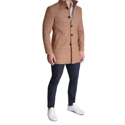 State and Liberty Bronze Plaid Open Button Overcoat