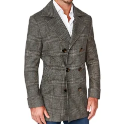 State and Liberty Brown Plaid Double-Breasted Overcoat