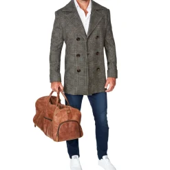 State and Liberty Brown Plaid Double-Breasted Overcoat