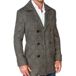 State and Liberty Brown Plaid Double-Breasted Overcoat