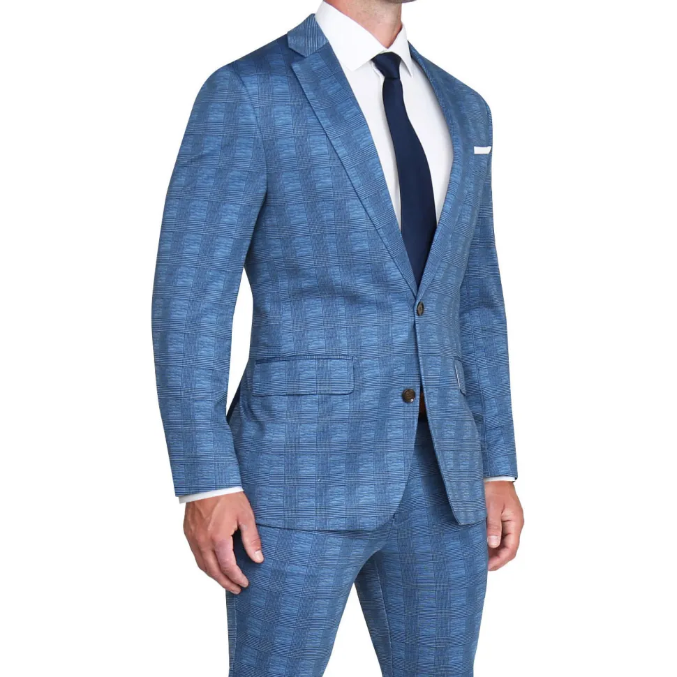 State and Liberty Brushed Tech Stretch Blazer - Electric Blue Plaid