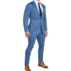State and Liberty Brushed Tech Stretch Blazer - Electric Blue Plaid