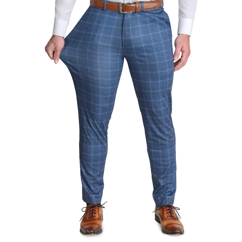 State and Liberty Brushed Tech Suit Pant - Heathered Blue With White Windowpane