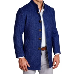 State and Liberty Cobalt Herringbone Open Button Overcoat