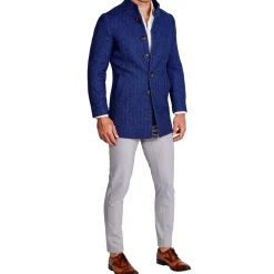 State and Liberty Cobalt Herringbone Open Button Overcoat