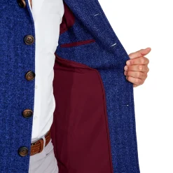 State and Liberty Cobalt Herringbone Open Button Overcoat