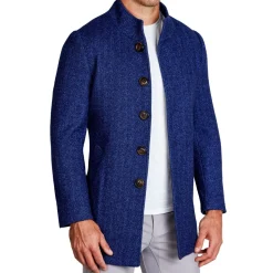 State and Liberty Cobalt Herringbone Open Button Overcoat