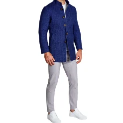 State and Liberty Cobalt Herringbone Open Button Overcoat