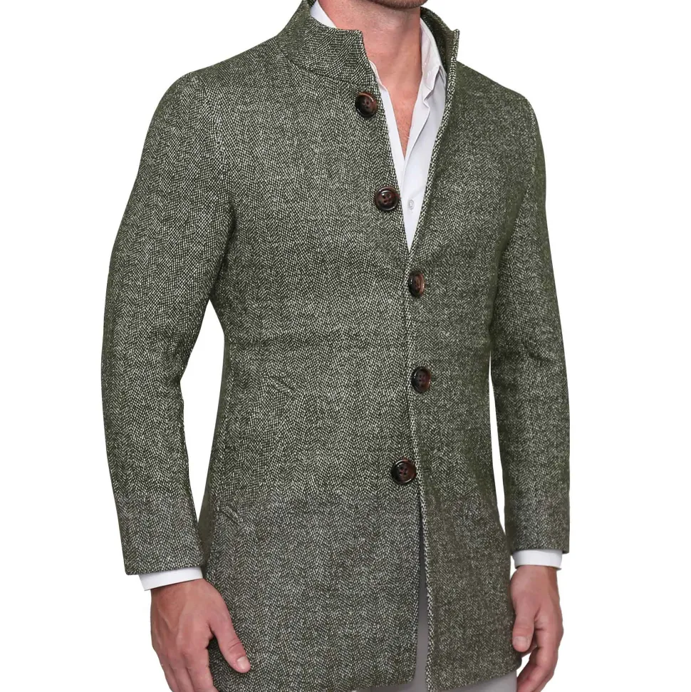 State and Liberty Green Herringbone Overcoat