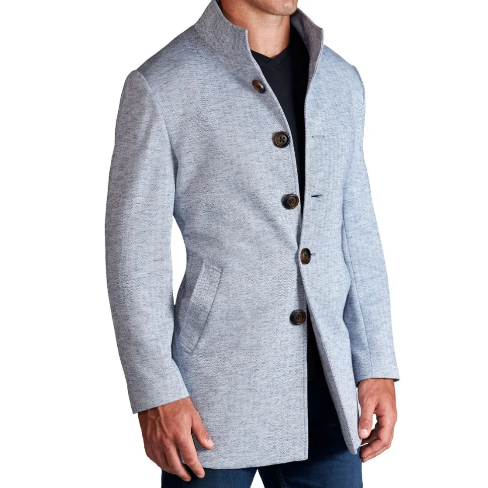 State and Liberty Light Blue Herringbone Overcoat