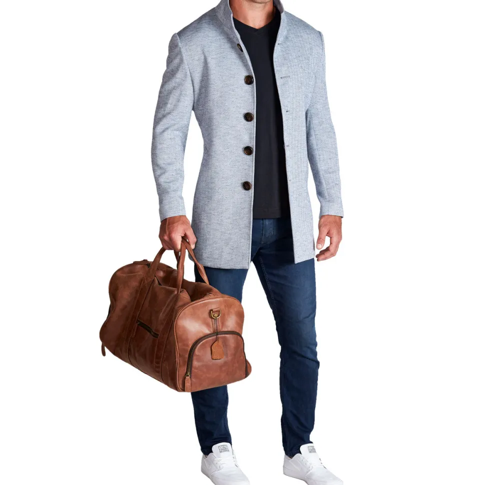 State and Liberty Light Blue Herringbone Overcoat