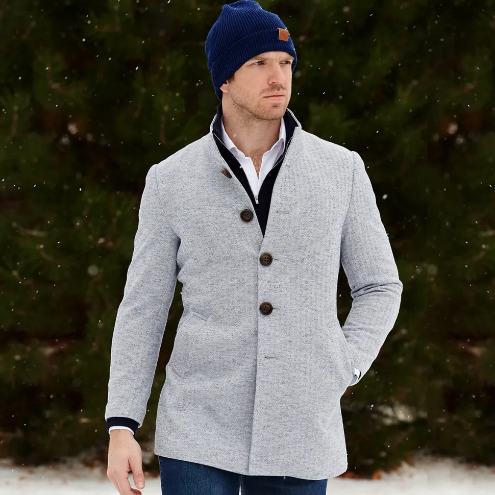 State and Liberty Light Blue Herringbone Overcoat