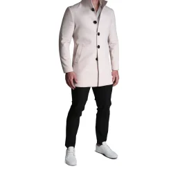 State and Liberty Light Tan Plaid Open Button Overcoat