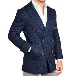 State and Liberty Navy Plaid Double-Breasted Overcoat