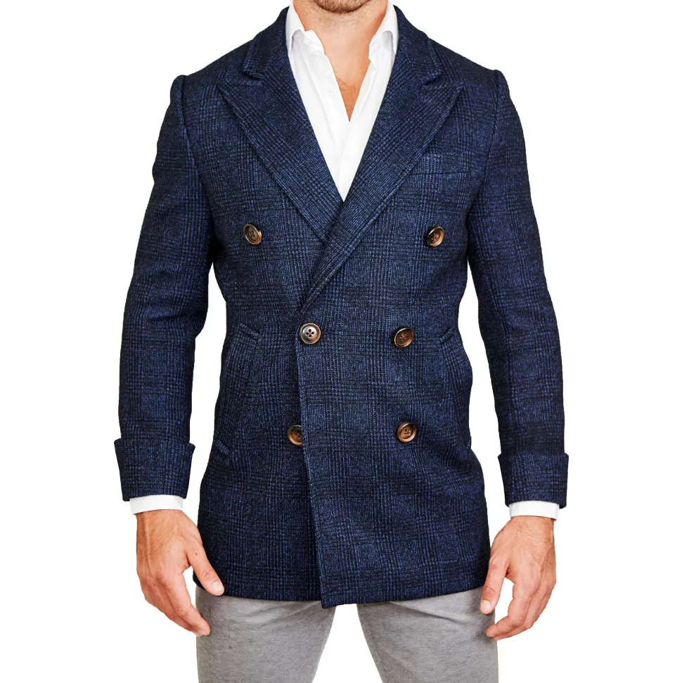State and Liberty Navy Plaid Double-Breasted Overcoat