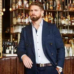 State and Liberty Navy Plaid Double-Breasted Overcoat