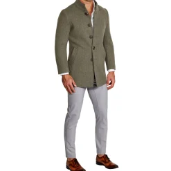 State and Liberty Olive Herringbone Open Button Overcoat