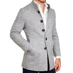 State and Liberty Open Button Overcoat - Grey Herringbone