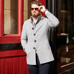 State and Liberty Open Button Overcoat - Grey Herringbone