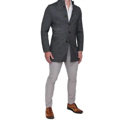 State and Liberty Open Button Overcoat - Navy & Grey Chevron