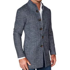 State and Liberty Open Button Overcoat - Navy Herringbone