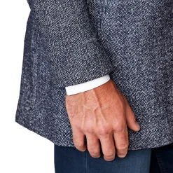 State and Liberty Open Button Overcoat - Navy Herringbone