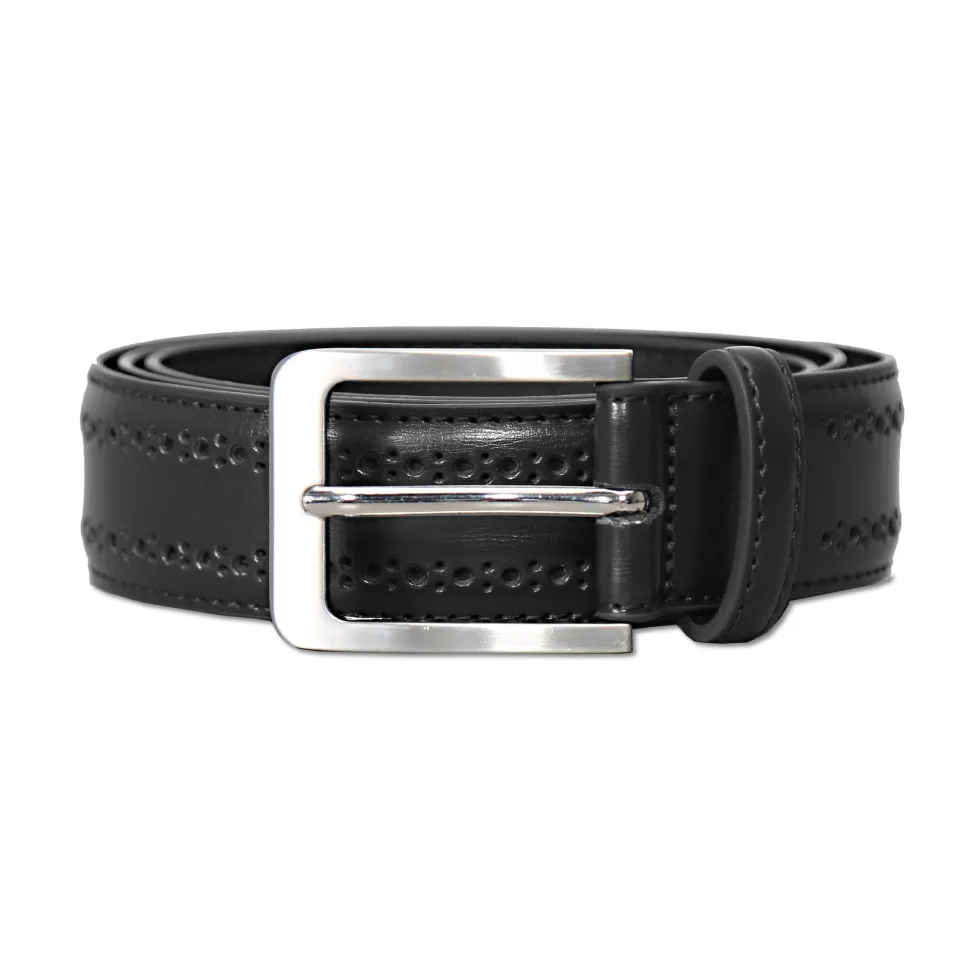 State and Liberty Perforated Leather Belt - Black