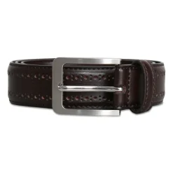 State and Liberty Perforated Leather Belt - Dark Brown