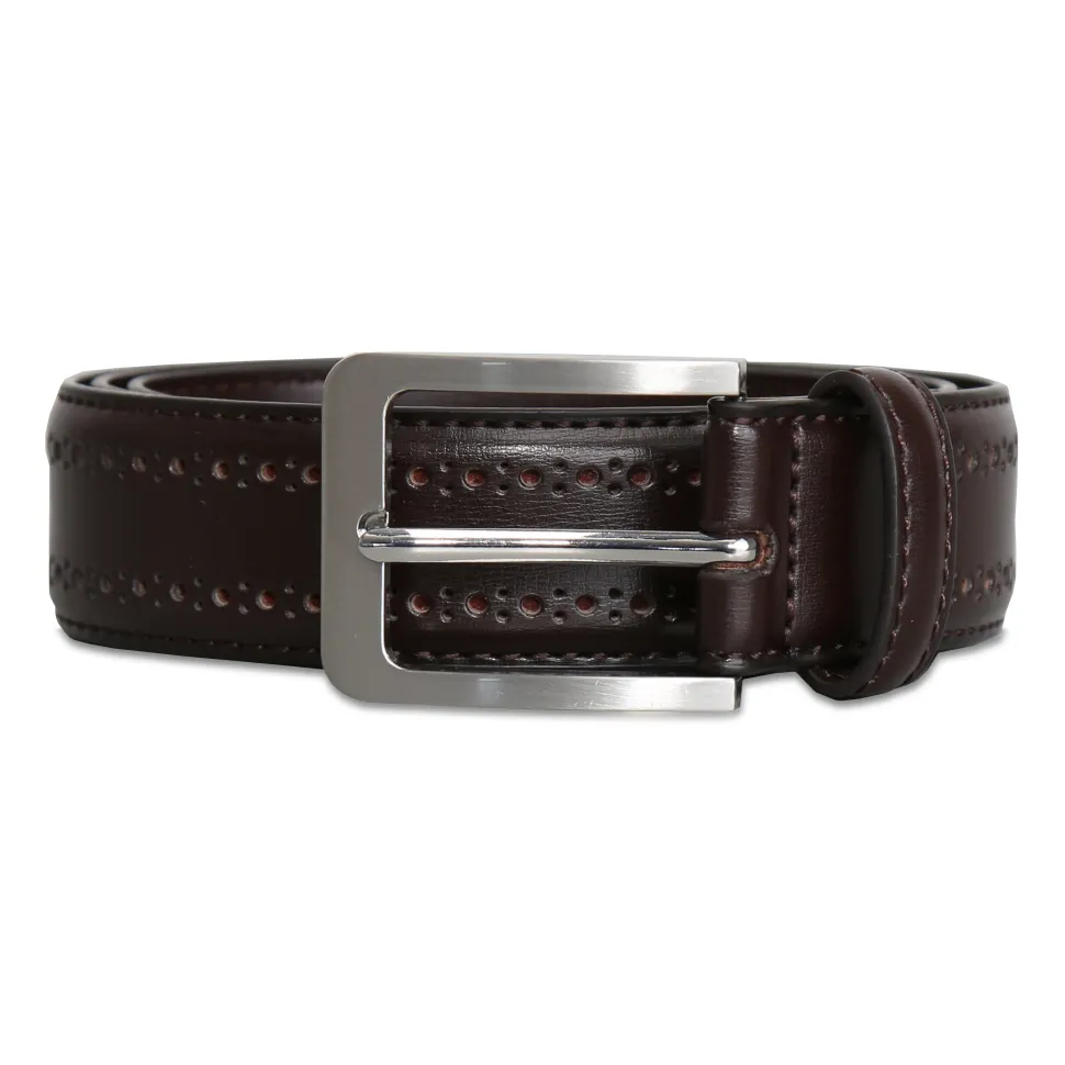 State and Liberty Perforated Leather Belt - Dark Brown