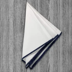 State and Liberty Pocket Square - White With Blue Edge Stitch