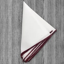 State and Liberty Pocket Square - White With Maroon Edge Stitch