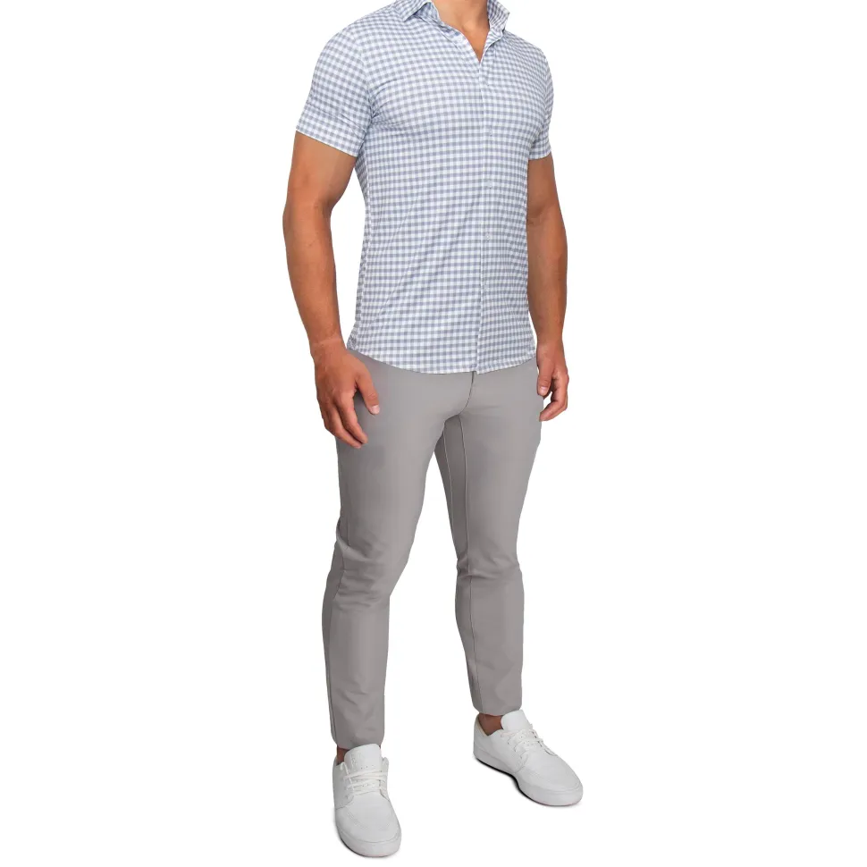 State and Liberty "The August" White & Grey Big Check Short Sleeve Button Down