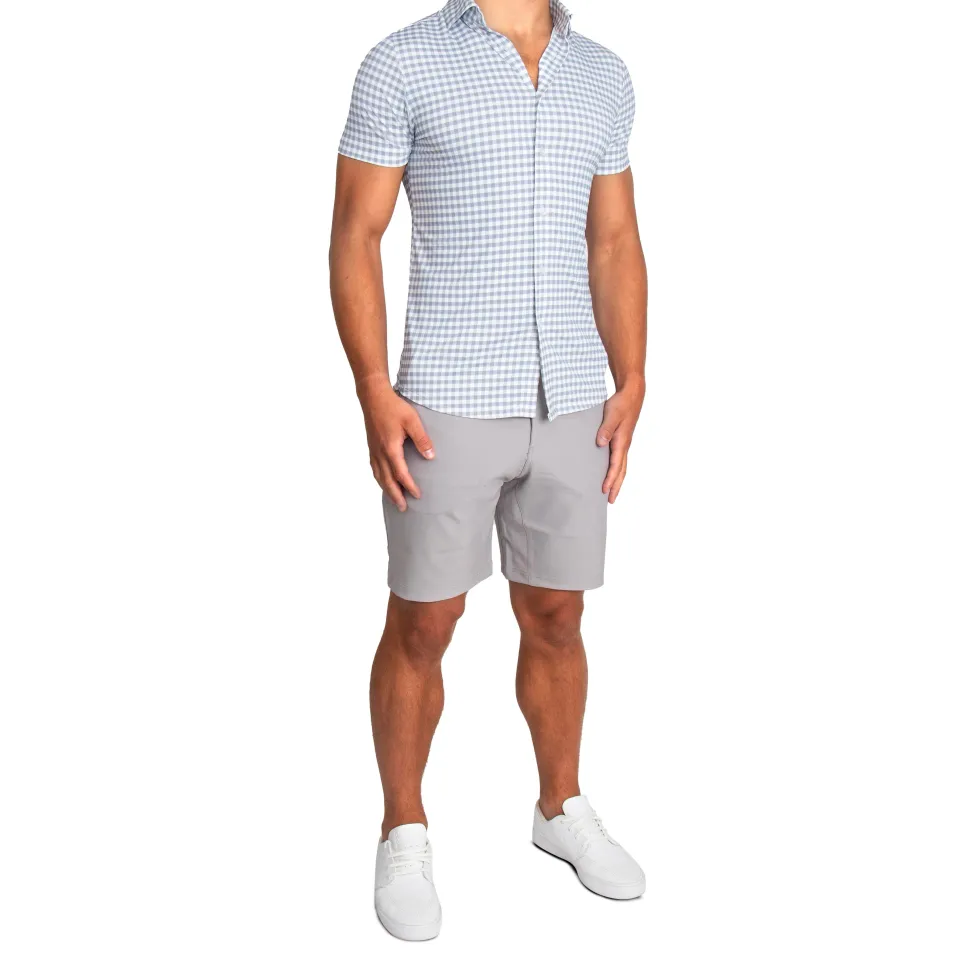 State and Liberty "The August" White & Grey Big Check Short Sleeve Button Down