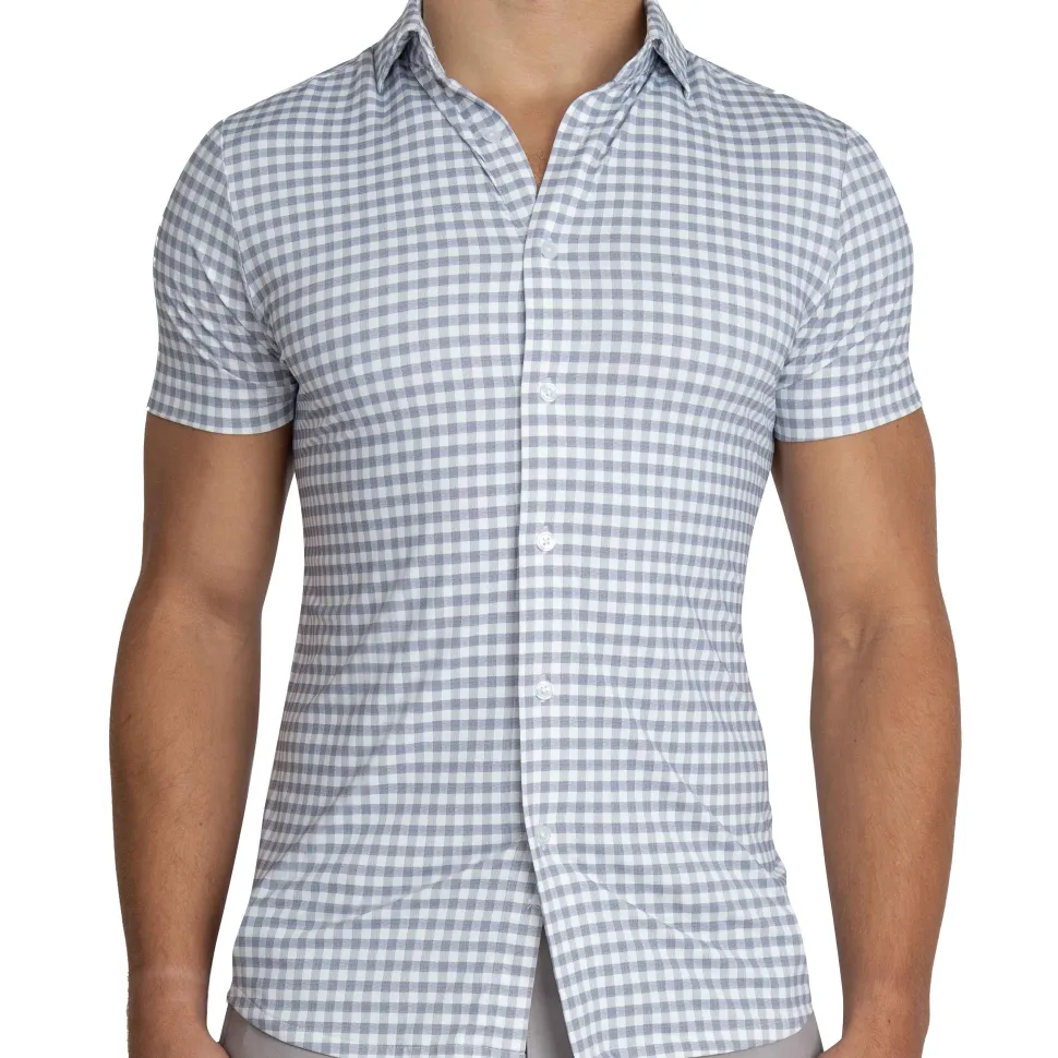 State and Liberty "The August" White & Grey Big Check Short Sleeve Button Down