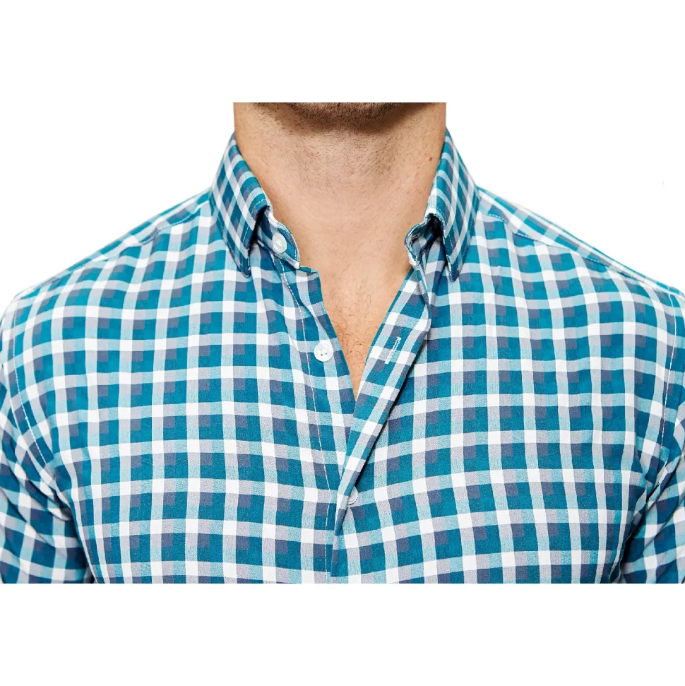 State and Liberty "The Bagley" Teal, Grey and White Triple Check