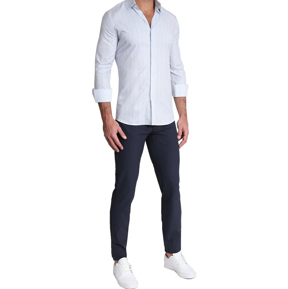 State and Liberty "The Baxter" Blue Mini Line Patterned Windowpane