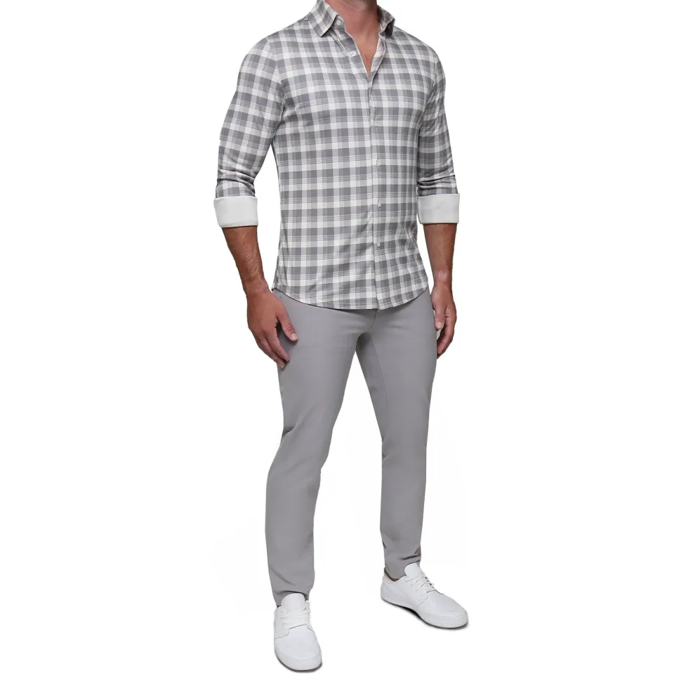 State and Liberty "The Holden" Grey Plaid Casual Button Down